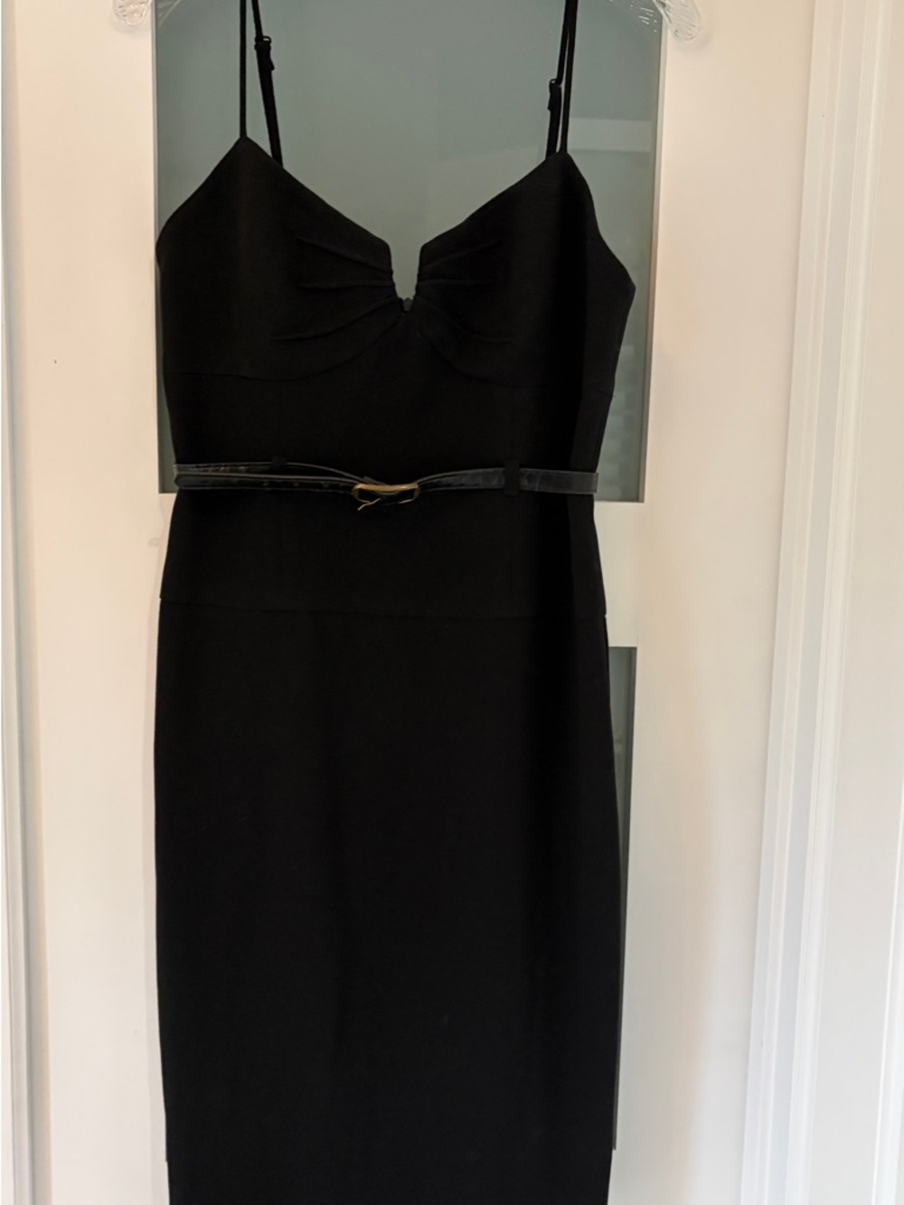 Black Halo Black Midi Sheath Dress with Thin Straps